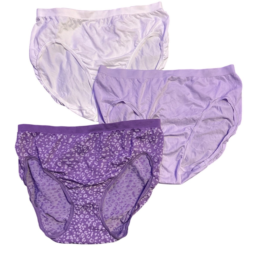 NEW Fruit of the Loom Nylon Brief Panties Purple Leopard 3 Pack Size 7/L